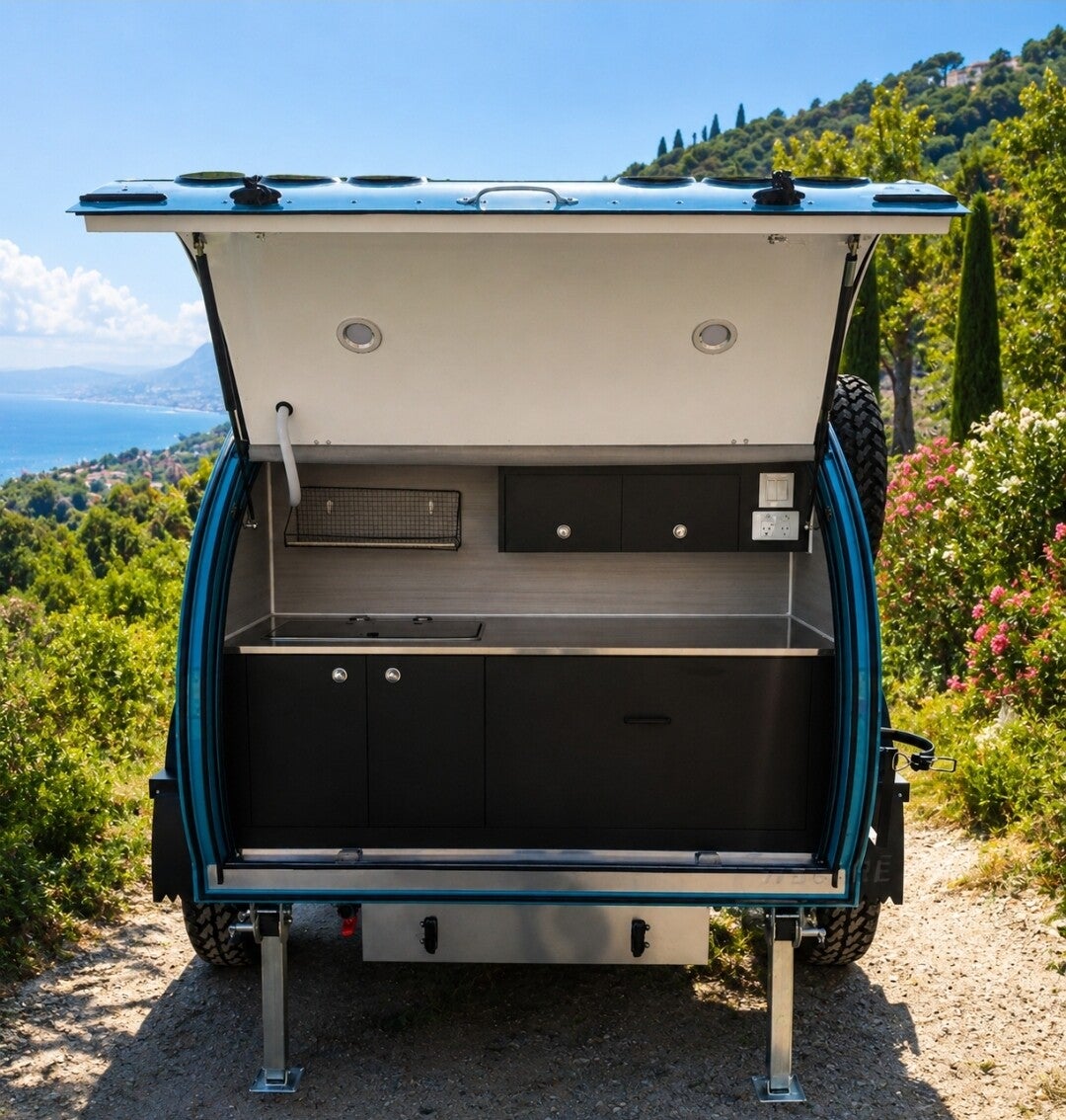 Rear galley with sink, worktop and lower cabinets